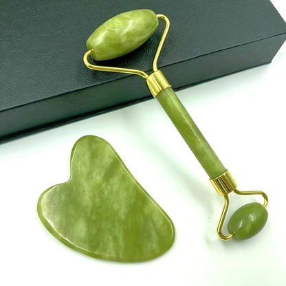 Roulette de massage et Gua sha en pierre de jade